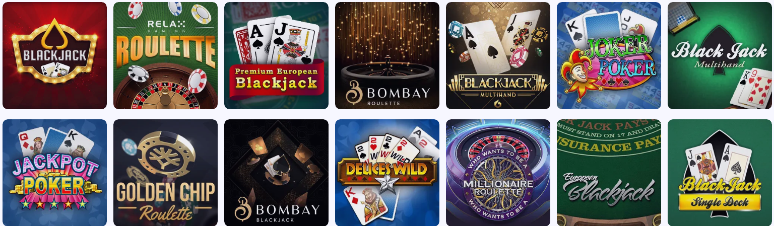 Collection de jeux de table au Jackpot Bob casino